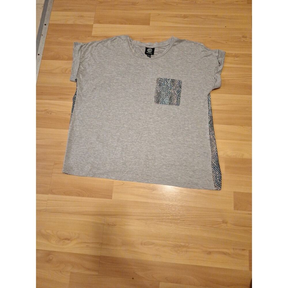 Bobeau Adult Women XL Solid Gray / Blue Pocket Crew Neck Short Sleeve T-Shirt